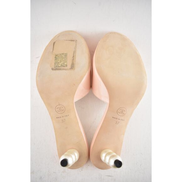 Chanel 23S Pink Patent Leather CC Logo Pearl Heel Backless Mule Sandal Pump 37 - Picture 15 of 15